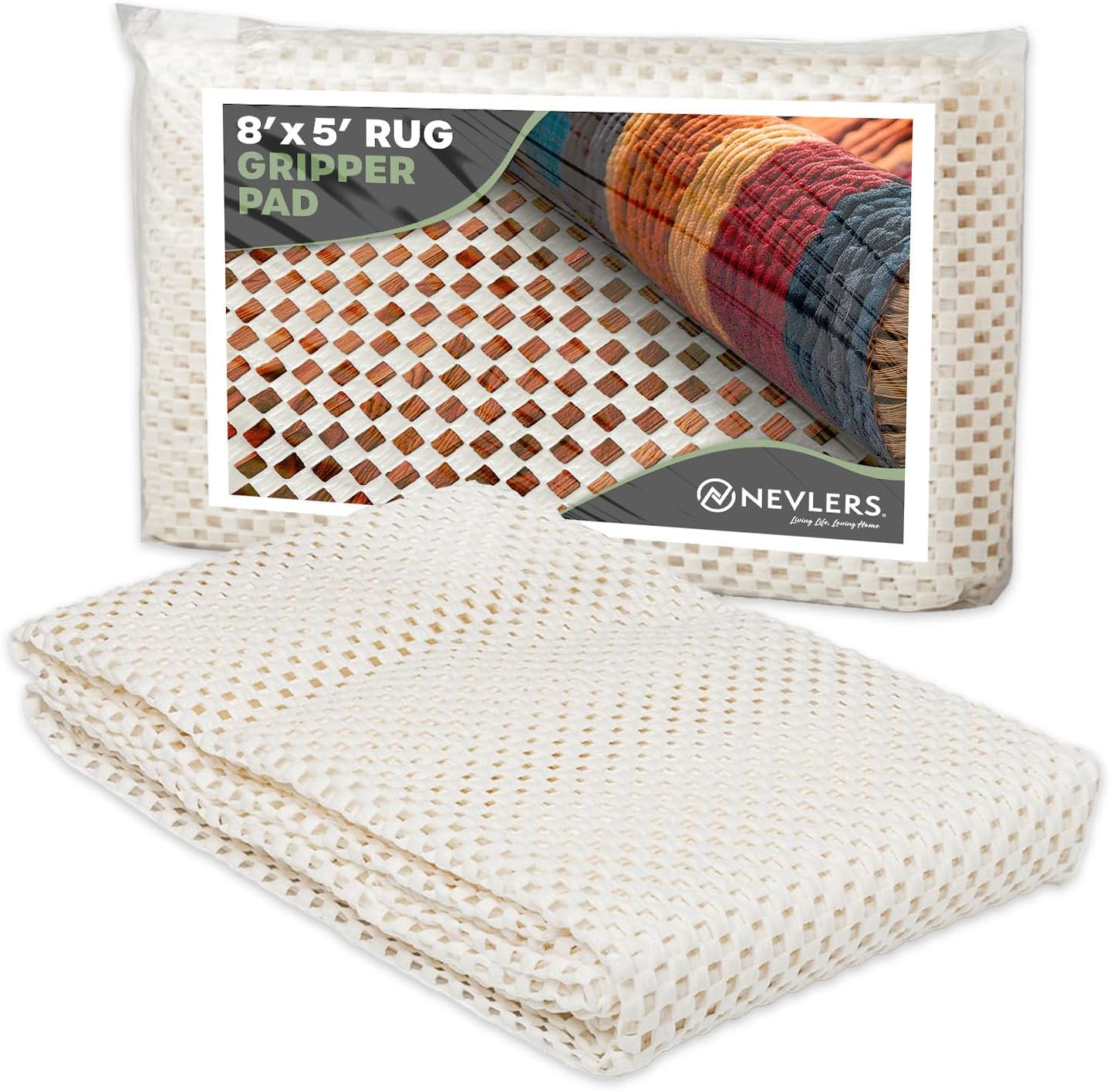 Nevlers 5'x8' White Anti Skid Rug Gripper for Hardwood Floors & Other Surfaces | PVC Foam Rug Pad Non Slip Design | Open Weave Non Slip Rug Pads | Customizable Carpet Pad & Under Rug Non Slip Pad