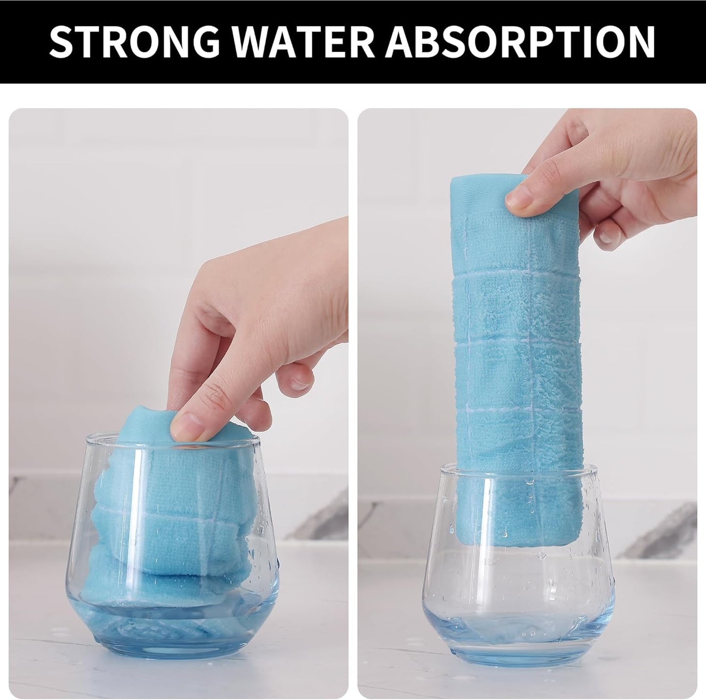 Homaxy 100% Cotton Terry Kitchen Towels(Sky Blue, 13 x 28 inches), Checkered Designed, Soft and Super Absorbent Dish Towels, 6 Pack