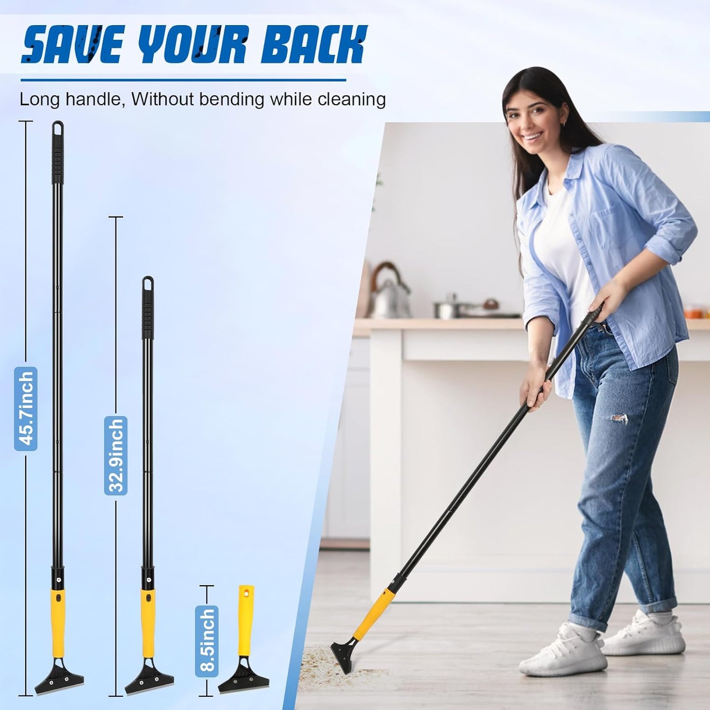 Floor Scraper Heavy Duty with Long Handle, 4 Inch Razor Blade Floor Scraper with 10PCS Extra Metal Blades,Paint Scrapers for Cleaning Wall Glass Tile Floor Paint Gum Stains Stickers Linoleum