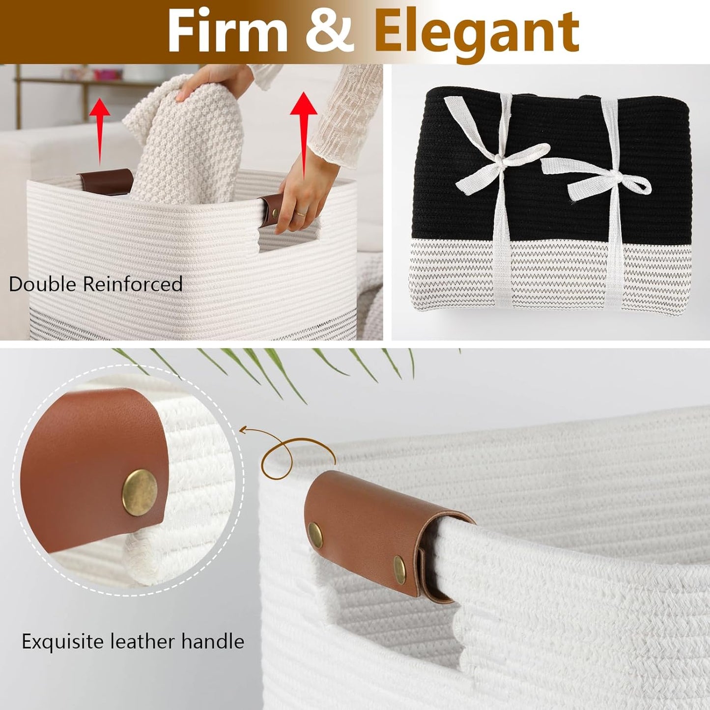 Laundry Hamper 96L Extra Large Laundry Basket, Woven Blanket Basket, Cotton Woven Storage Hamper with Handles for Living Room, Large Baskets for Pillows, Blankets, Clothes-Gradient Black