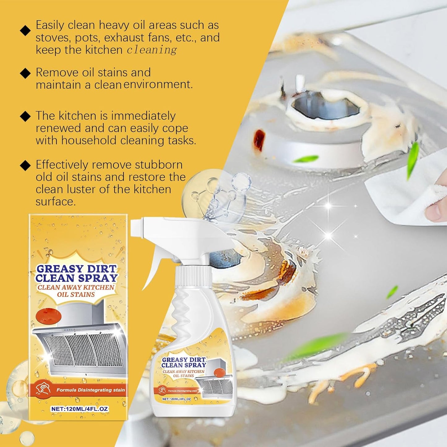 Multifunctional Powerful Kitchen Foam Cleaner, Rotateepic Foam Cleaner, Greasy Dirt Clean Spray, All-Purpose Heavy Duty Degreaser Cleaning Spray for Oven, Stove and Range Hood (1pcs)