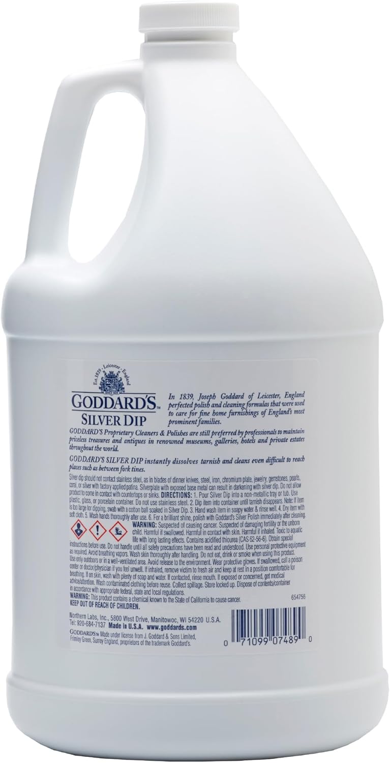 Goddard’s Silver Cleaner Dip – Silver Jewelry Cleaner Solution for Hard-to-Reach Silverplate, Cutlery & Small Items – Professional Use Silver Tarnish Remover – Silverware Cleaning Supplies (1 Gal)