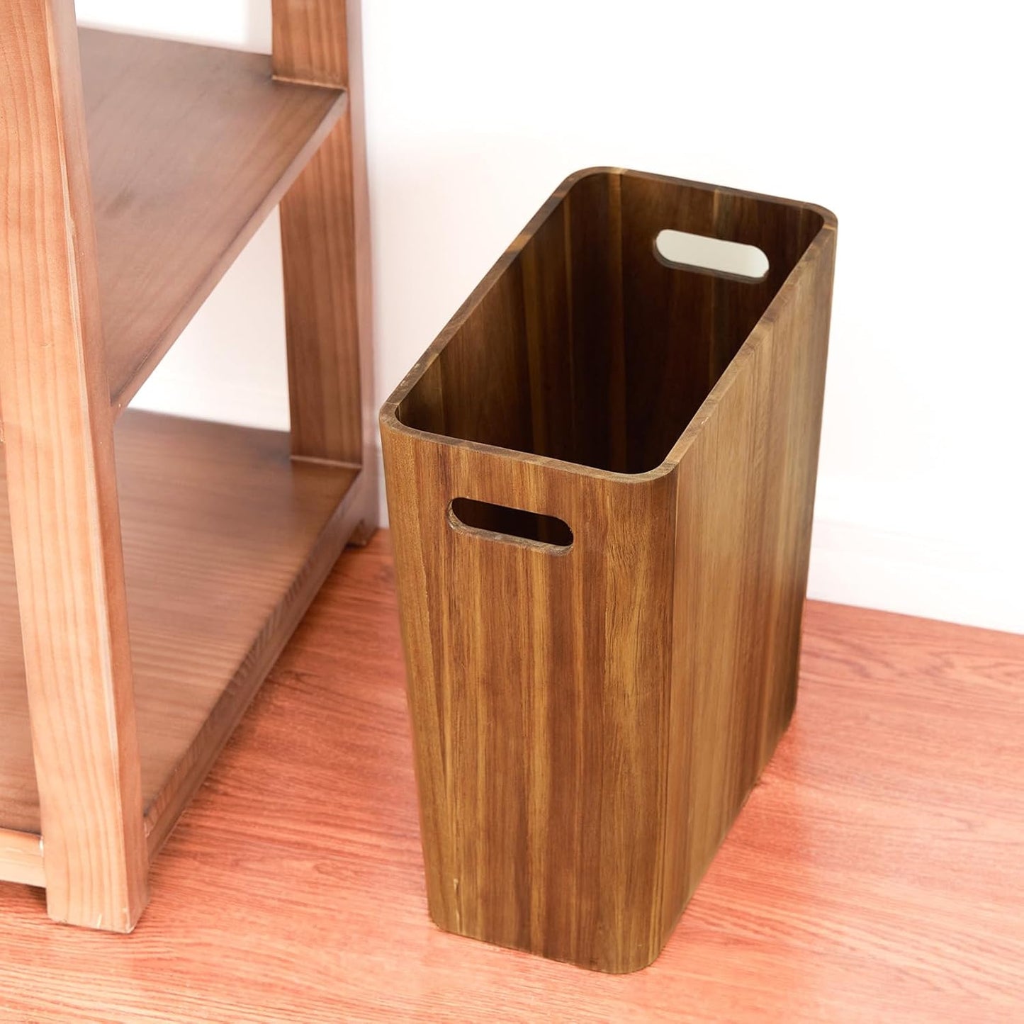 3 Gallons Wooden Wastebaskets, Solid Acacia Wood Waste Basket with Handles, Rectangular Trash Can, Garbage Bin for Bedroom, Bathroom, Kitchen, Living Room, Office Decorative