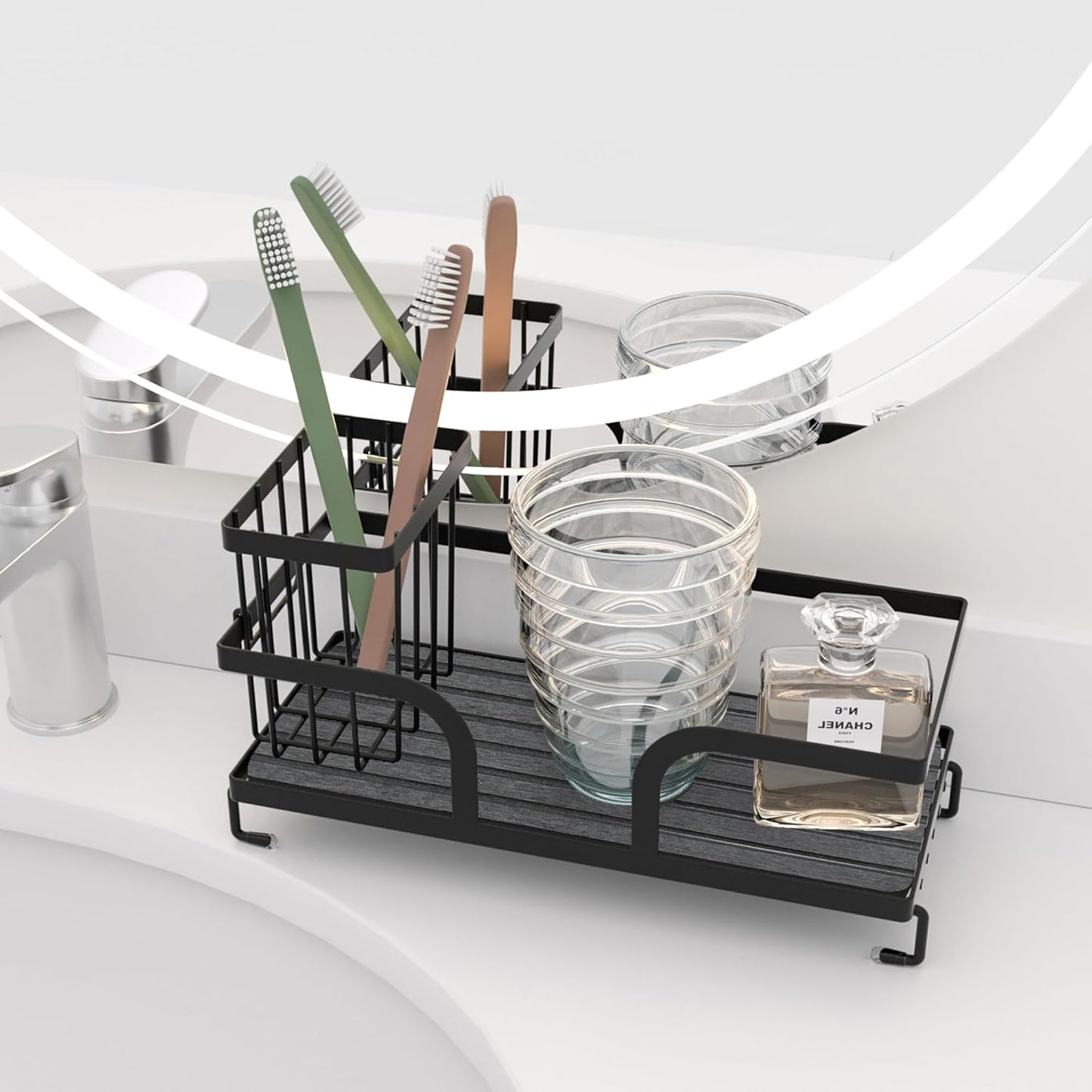 Sponge Holder for Kitchen Sink,Sink Caddy Organizers with Stone Drying Tray, Kitchen Sink Organizer for Sponges, Soap, 9.7" x 4.2"x 3.2" Home Decor Storage and Organization,2PCS Black