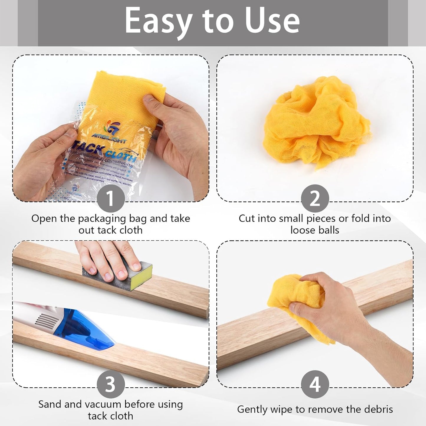 8 Pack Tack Cloths, Tack Rags for Woodworking, 17.7 x 35.4 in Tac Cloth Dust Stain Rags for Automotive Painting, Sanding, Cleaning, Dusting, Staining