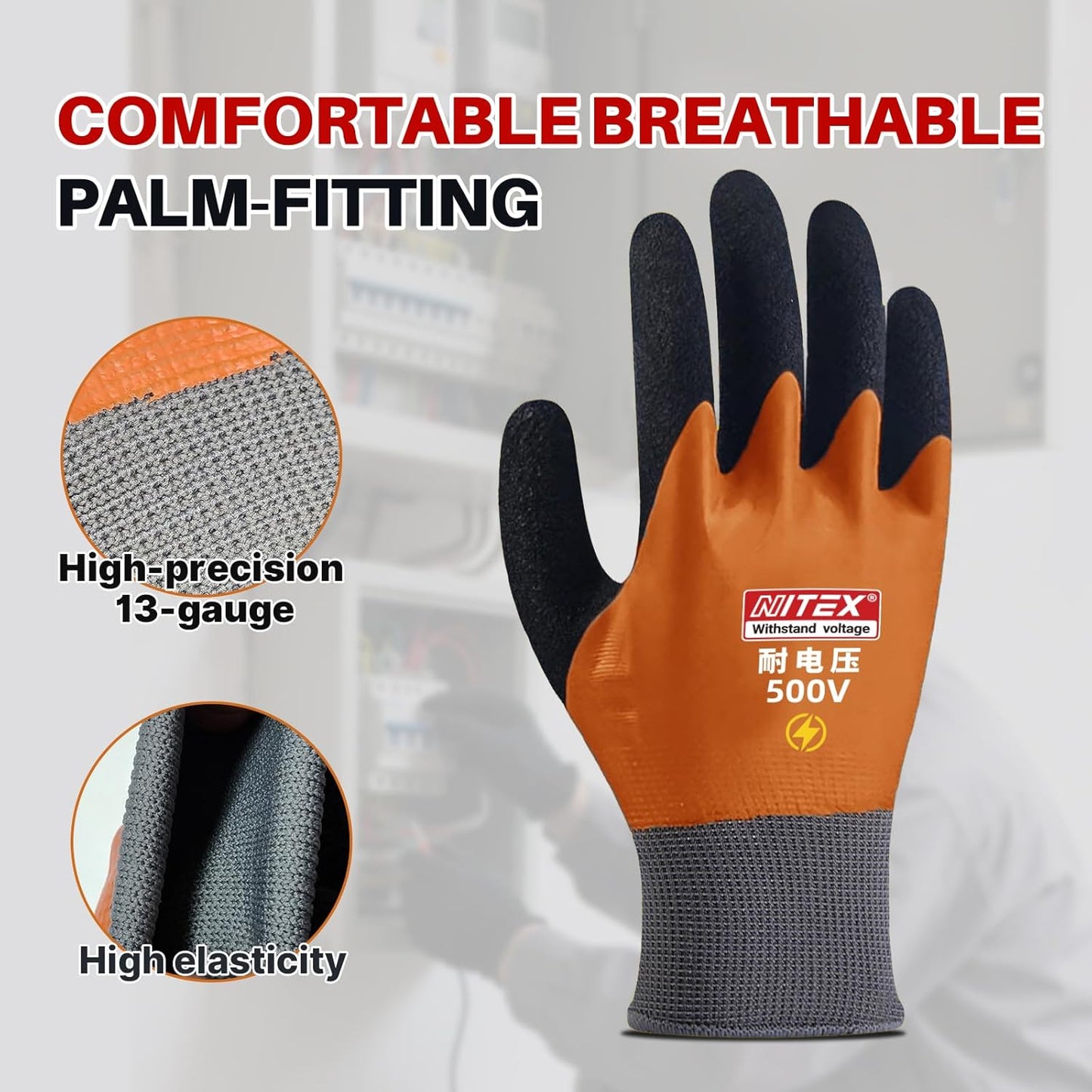 Electrical Insulated Gloves, 500V High Voltage Resistance Electrician Safety Gloves, Rubber Non Slip Work Gloves (500V|double insulated, Large)