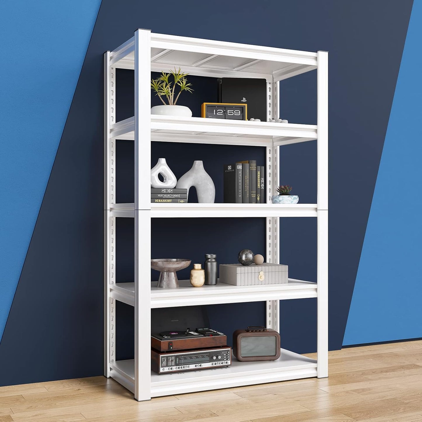 Raybee Garage Shelving Heavy Duty 2000LBS Storage Shelves Heavy Duty Shelving 5 Tier White Metal Shelves Pantry Shelf for Kitchen Closet Basement Warehouse 16.5" D x 32" W x 63" H