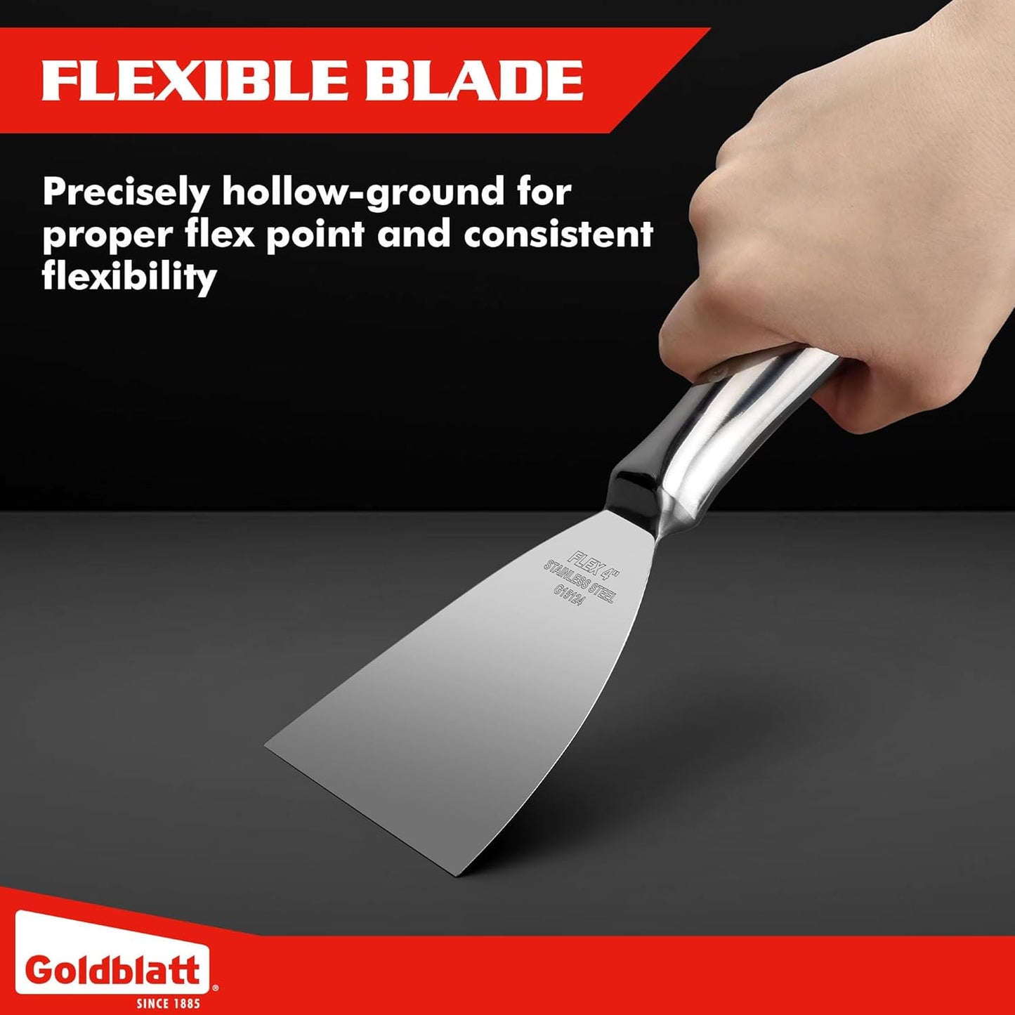 Goldblatt 4" Putty Knife, One-Piece Paint Scraper Tool, All Stainless Steel Joint Knife with Flexible Blade, Seamless Design, Metal Ergonomic Handle - for Drywall Repairing, Finishing and Scraping