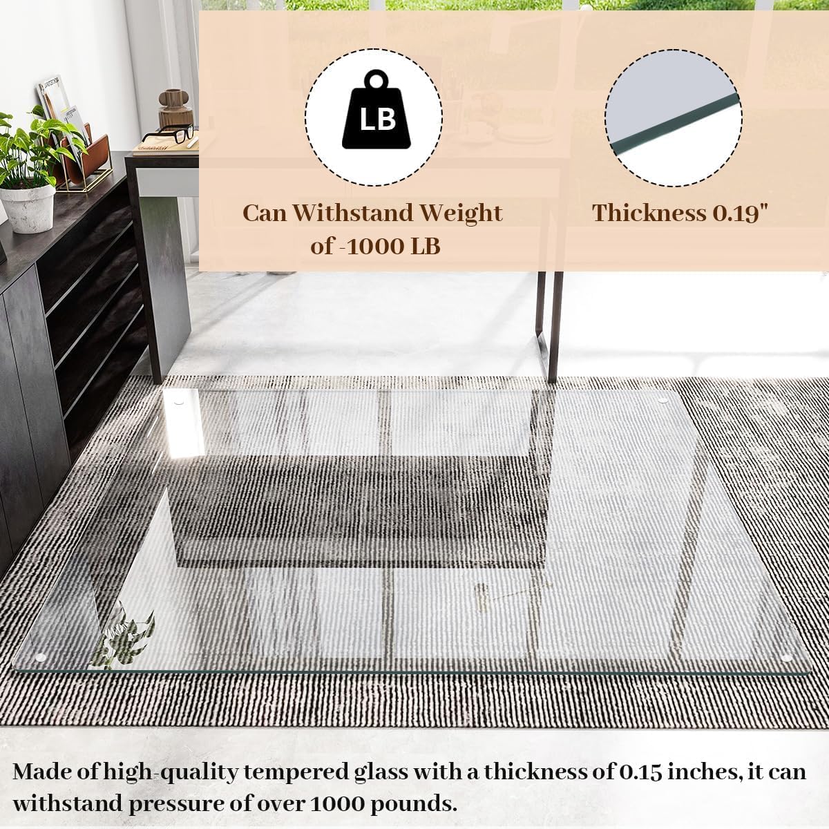 [Tempered Glass] 48" x 80" Glass Chair Mat, 1/5" Thick Office Chair Mat for Carpet or Hardwood Floor, Heavy Duty Hard Chair Mats with Round Corner and Polished Edge, Carpeted Floor Protector