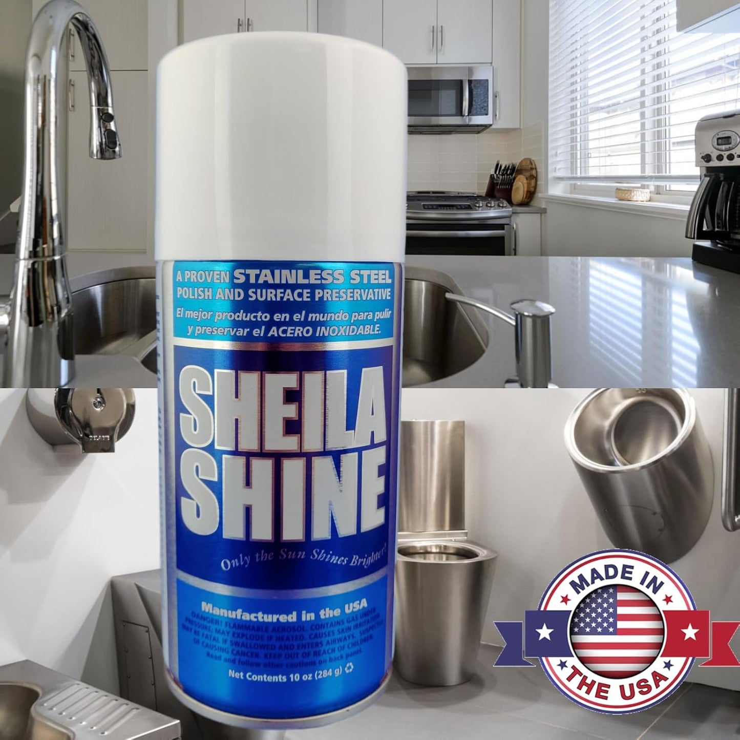 Sheila Shine 2 x 10 Oz. Stainless Steel Cleaner and Polish Aerosol Spray, Protect Household Kitchen Surface, Removes Grease, Fingerprint & Watermark, Polish & Leaves a Streak Free Shine for Appliances