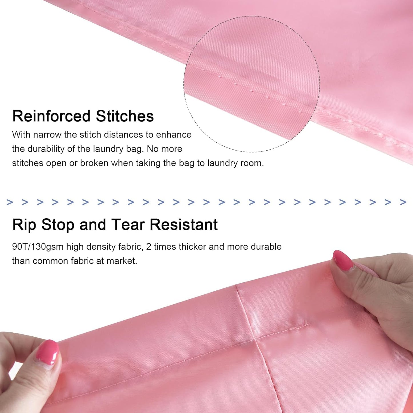 Polecasa Heavy Duty Large Laundry Bag with 130gsm Tear Resistant Fabric and Handles, Easy to Carry Durable Dirty Clothes Drawstring Bag, Perfect for College Dorm, Travel, 2 Pack 28”x36”, Pink