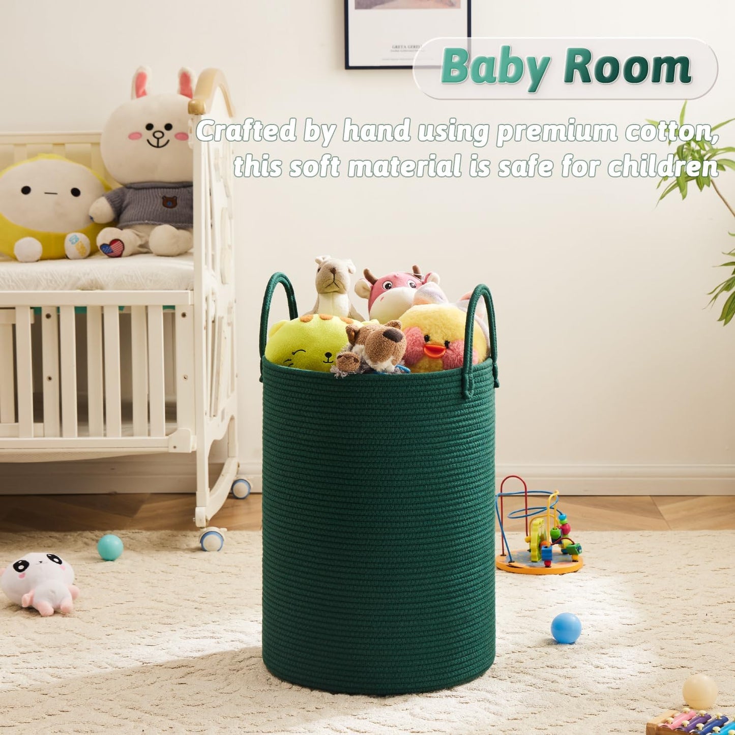 Laundry Basket,Woven Cotton Rope Laundry Hamper,60L for Decorative Storage of Dirty Clothes,Toys and Blankets in Bathroom,Baby Room and Living Room