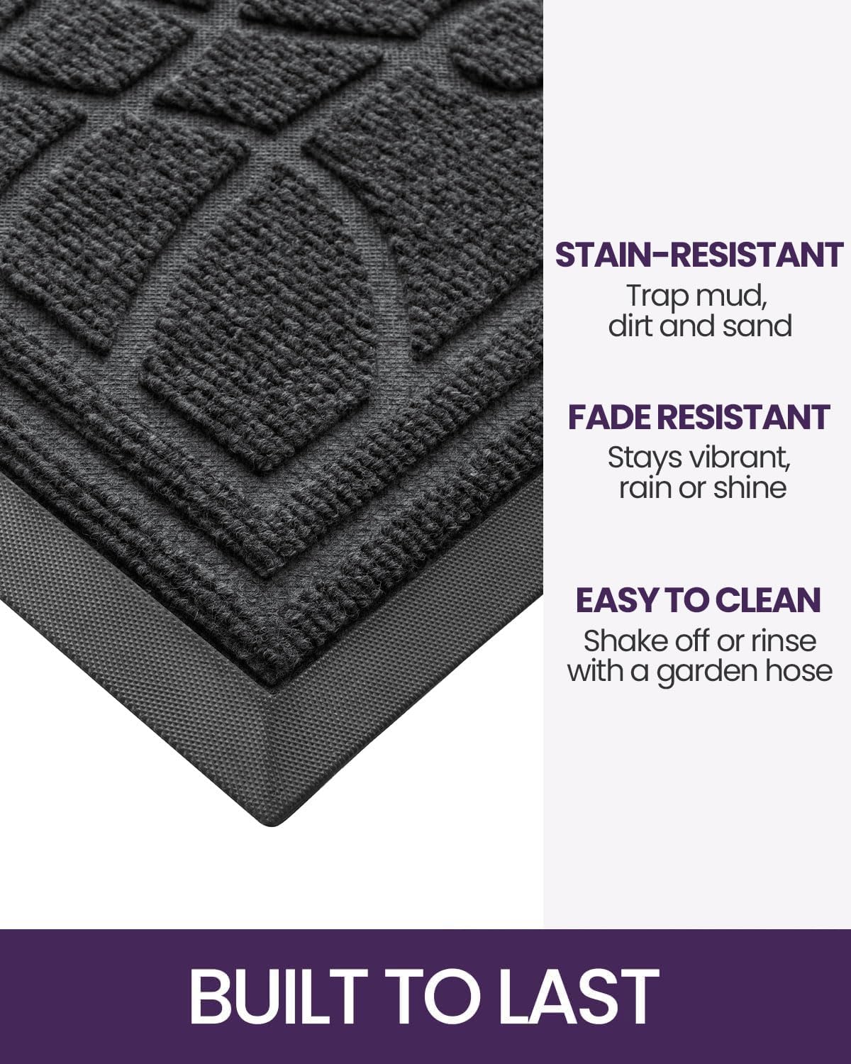 DEXI Front Door Mat Outside Entrance, Heavy Duty Non Slip Low Profile Doormat for Entryway, Trap Dirt and Moisture Welcome Mats, Easy Clean, Patio, Garage, 6x4, Grey