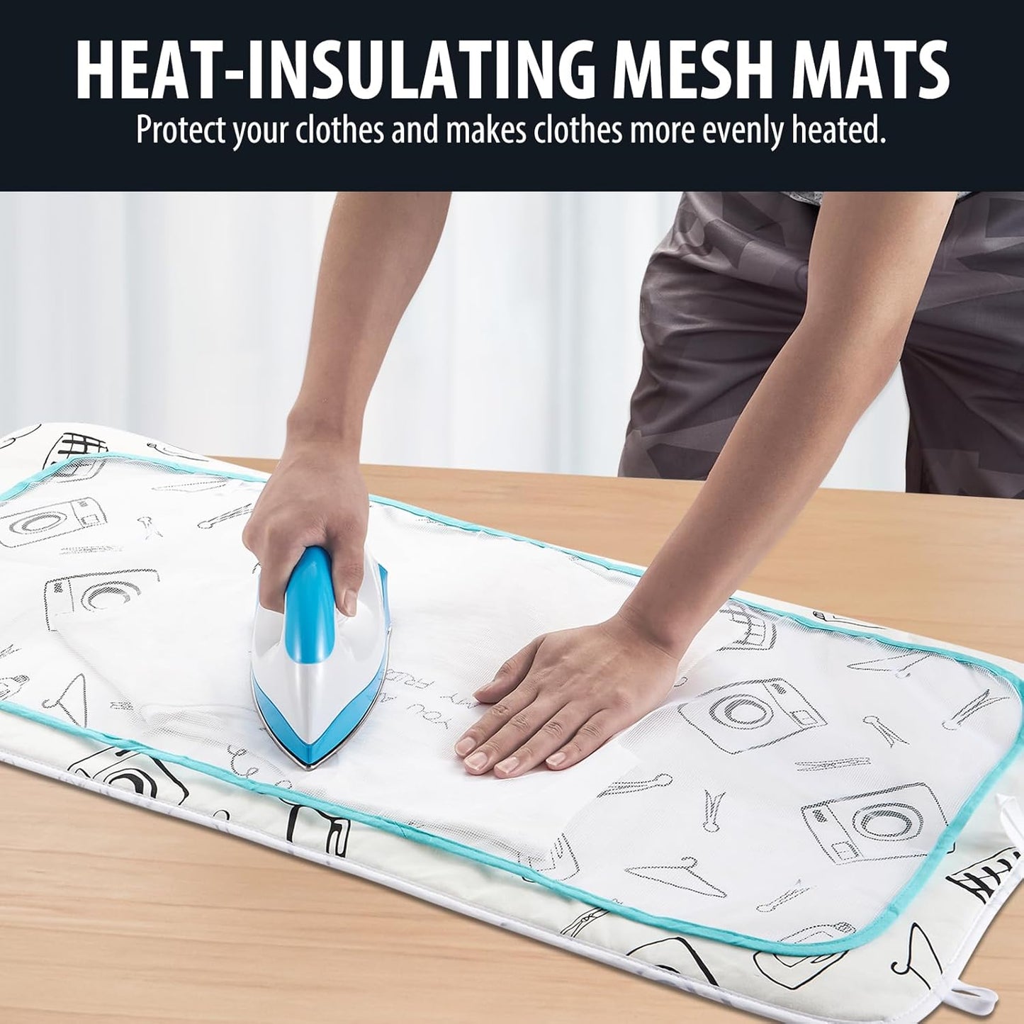 Seiritex Ironing Mat for Table Top, Portable Ironing Pad 39.4 x 18.9 inch Iron Board 5 in 1 Travel Iron Blanket for Counter top, Washer, Dryer, White