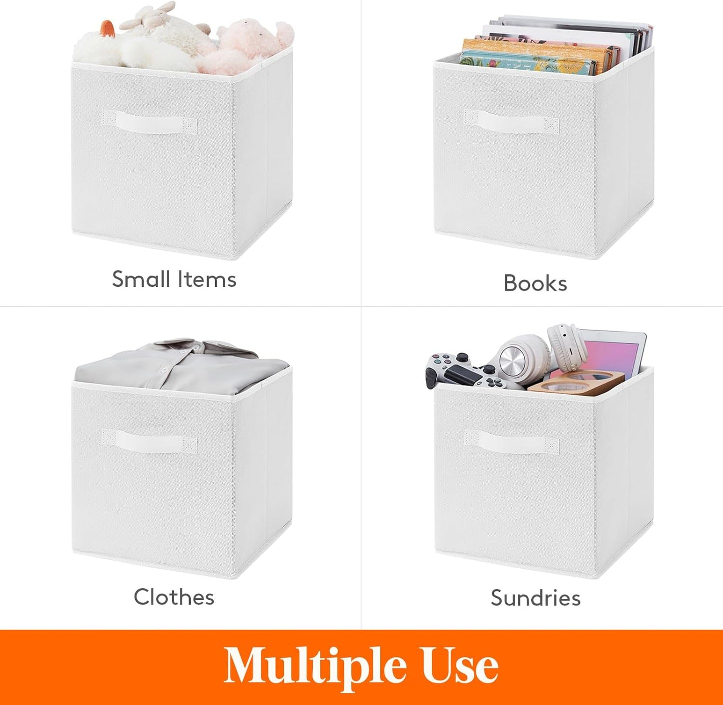 Lifewit 12 Packs Storage Cubes, 11 Inch Cube Storage Bins, Foldable Decorative Fabric Storage Baskets for Organizing Home Organizers with Handles for Shelves, Closet, White