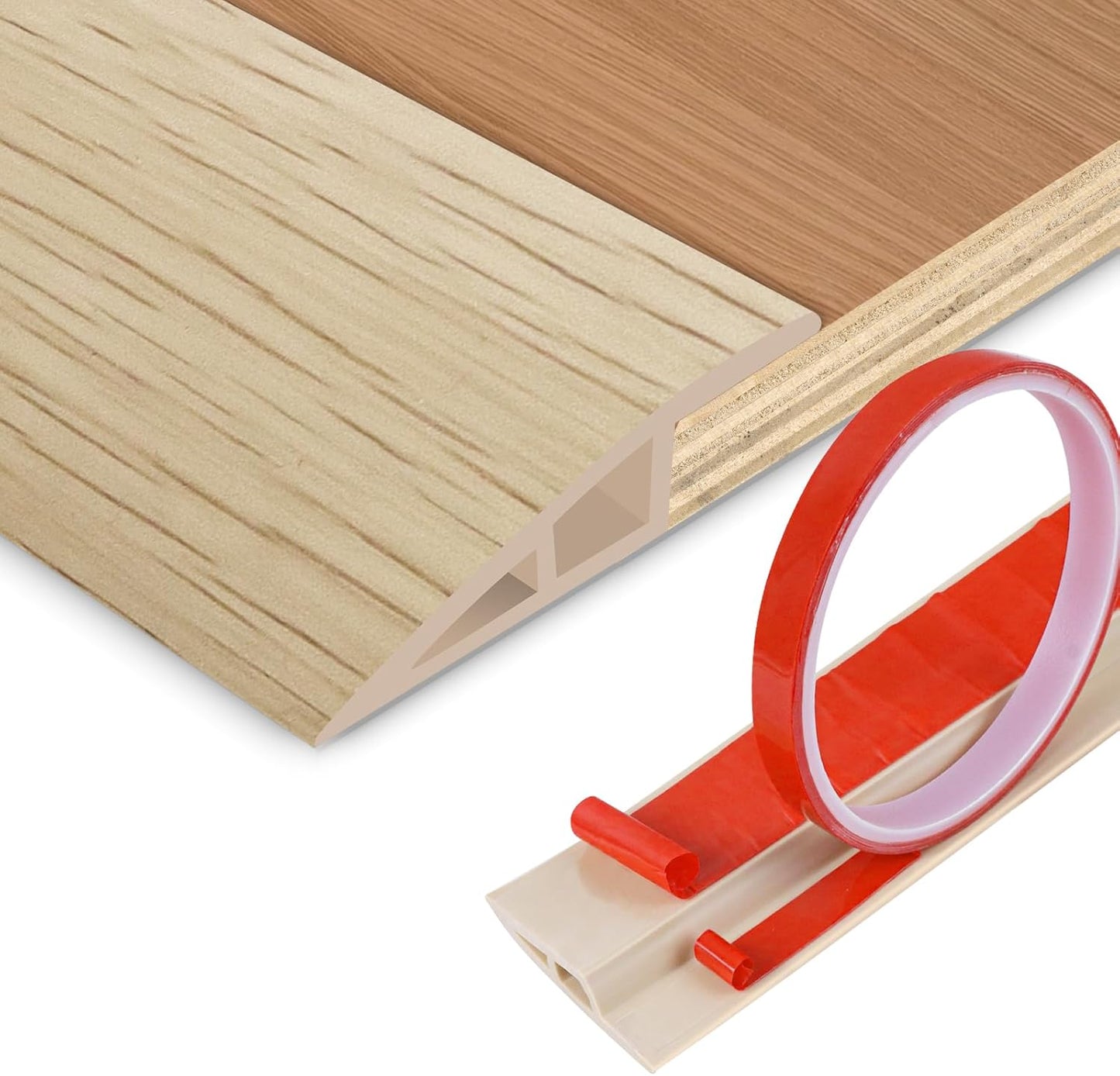 Floor Transition Strip Vinyl Door Threshold Ramp Self Adhesive Carpet Edging Strip Doorway Edge Trim, Overlap Edge Reducer for Laminate Carpet, Floor, Tile (Yellow Wood, 1/5" to 2/5", 6.6Ft)