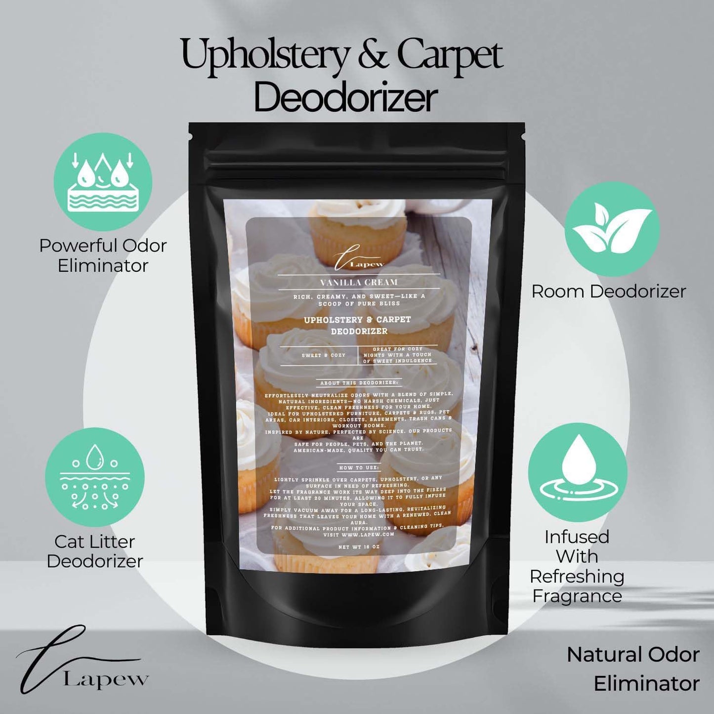 Vanilla Cream Carpet Deodorizer Powder for vacuuming | Powerful Odor Eliminator for Home | Upholstery refresher | Scented Deodorant | pet friendly