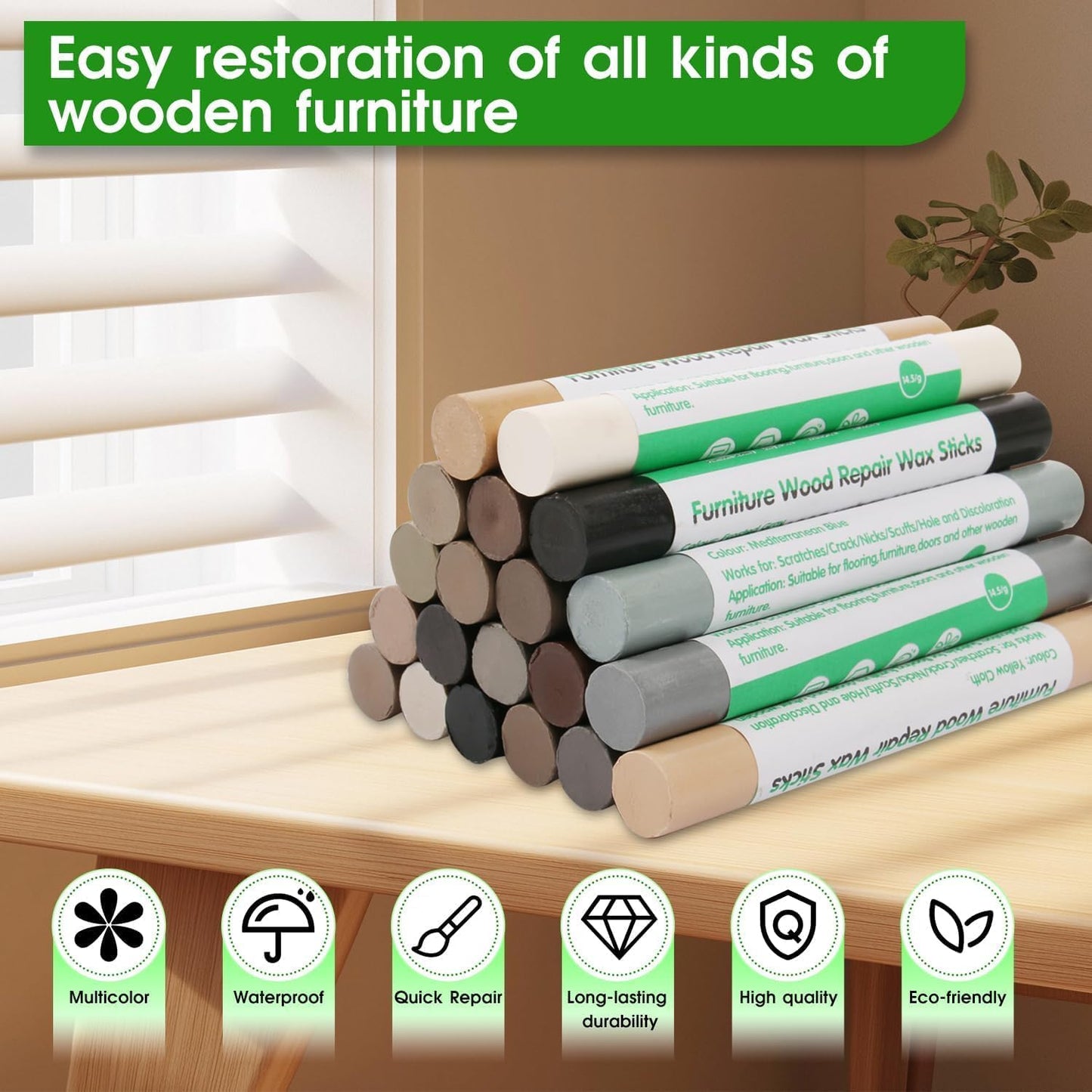 Furniture Markers Touch Up, 20 Colors Wood Filler Sticks, Wood Wax Crayons for Repairing Scratches, Scuffs, Cracks, Holes on Furniture, Floors, Cabinets, Tables, and Doors - Tech Wood Series