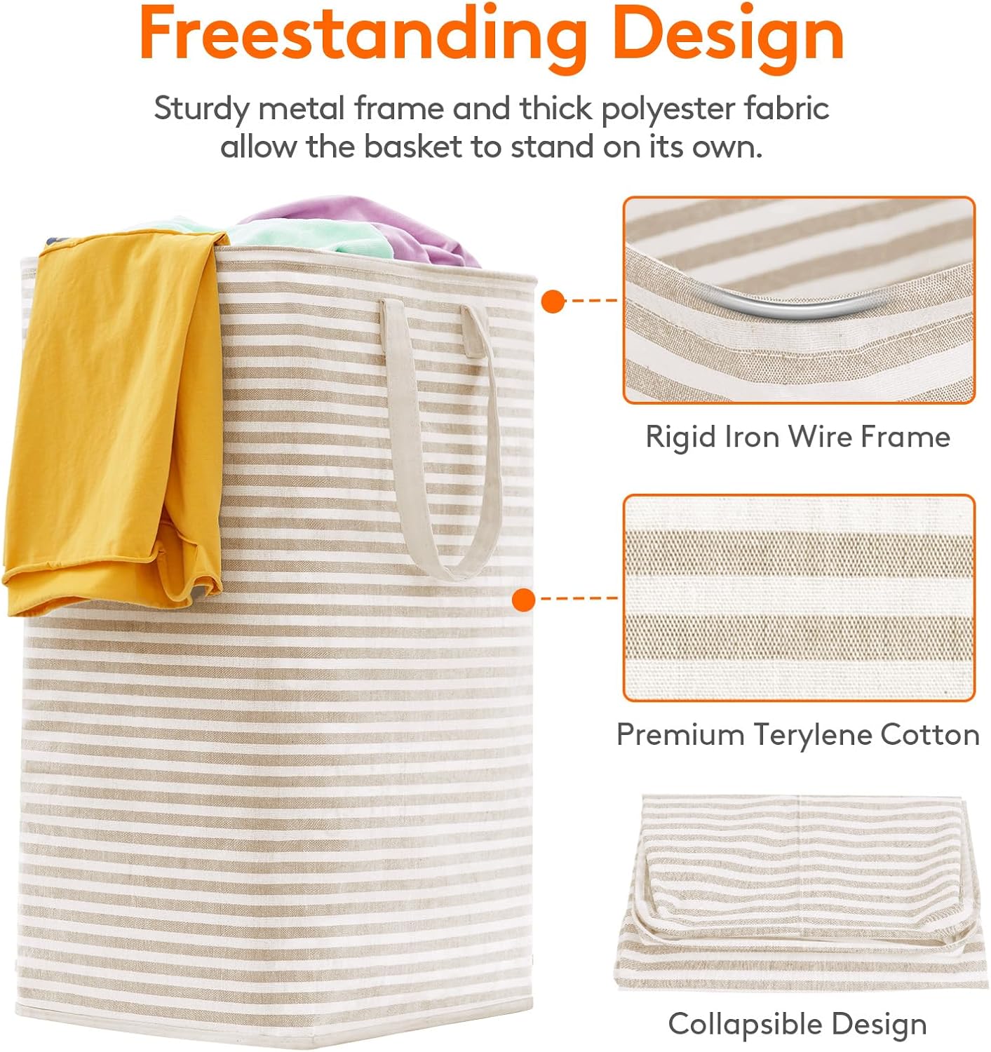 Lifewit Laundry Hamper Large Collapsible Laundry Basket, Freestanding Waterproof Clothes Hamper Storage with Easy Carry Handles for Clothes in Bedroom Bathroom College Dorm for Adults,Beige, 80L