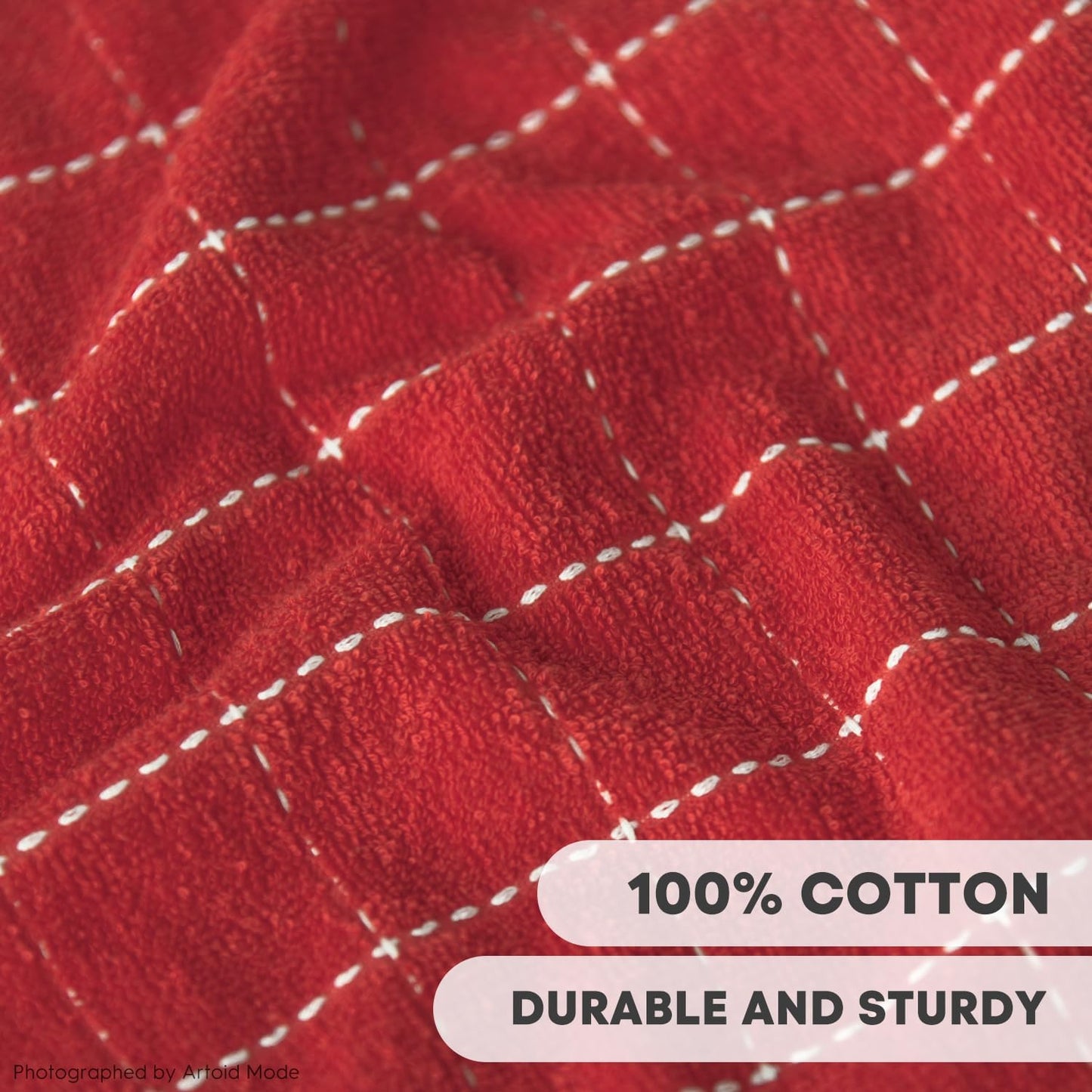 Artoid Mode Checkered Designed Cotton Red Green Terry Kitchen Dish Cloths, 12x12 Inch Soft Absorbent Quick Drying Cleaning Kitchen Rags Set of 6