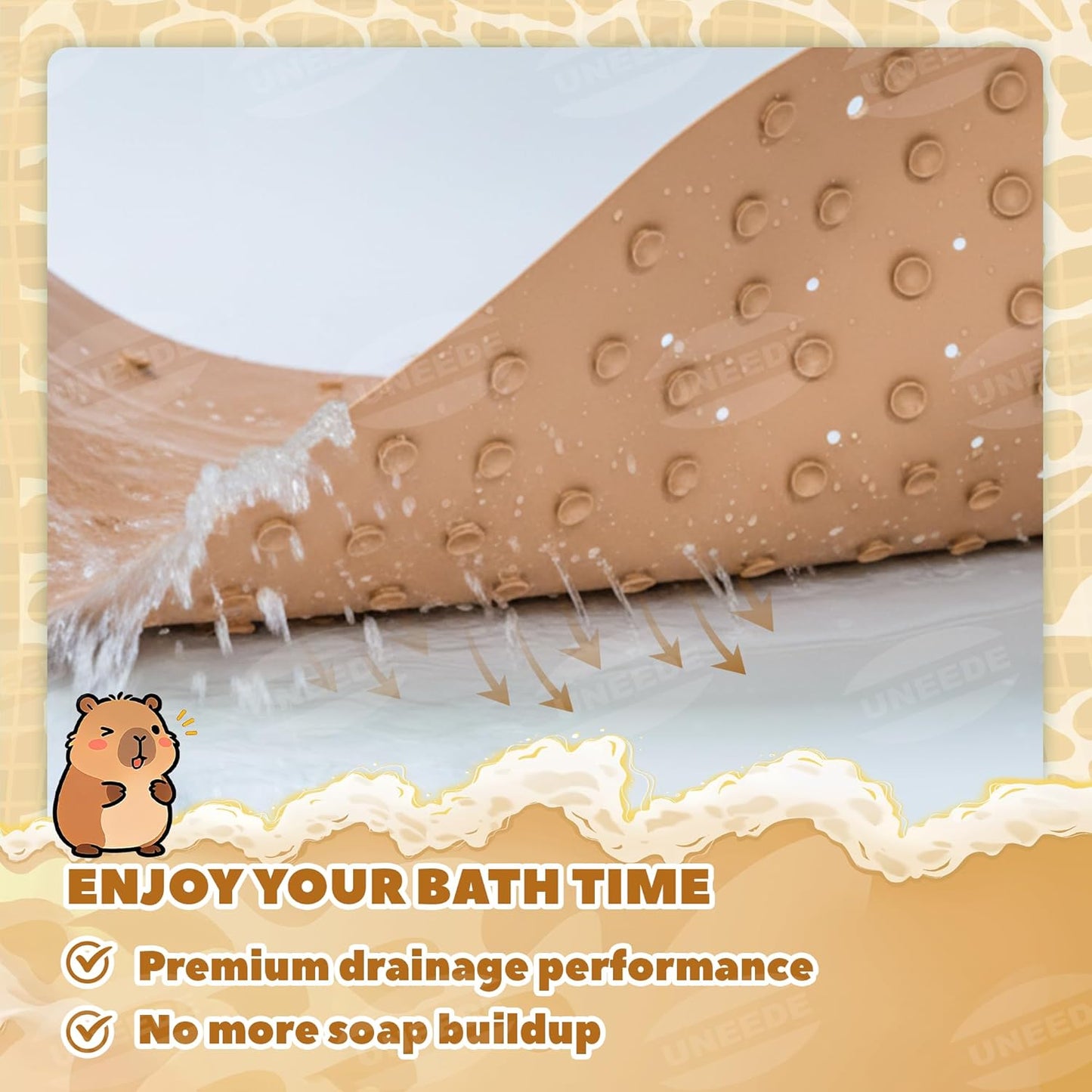 UNEEDE Kids Bathtub Mat Non Slip Shower Mat for Toddlers, Washable Anti Slip Tub Surface, Soft Rubber Mat for Bathtub Shower, Waterproof Bathtub Essentials for Children