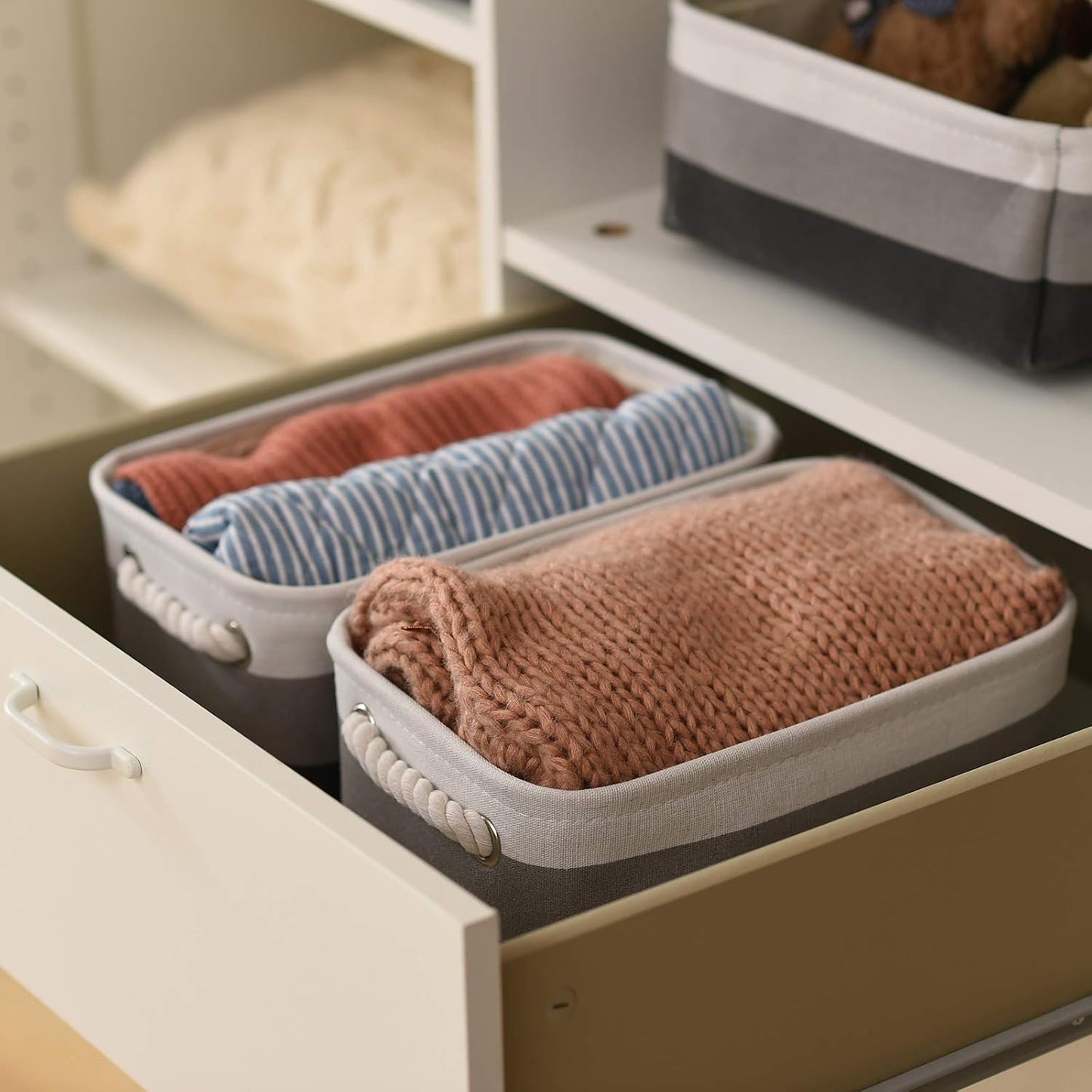 Small Storage Baskets for Shelves,Fabric Storage Baskets for Closet,Rectangular Collapsible Baskets for organizing Clothes,Books,Gifts