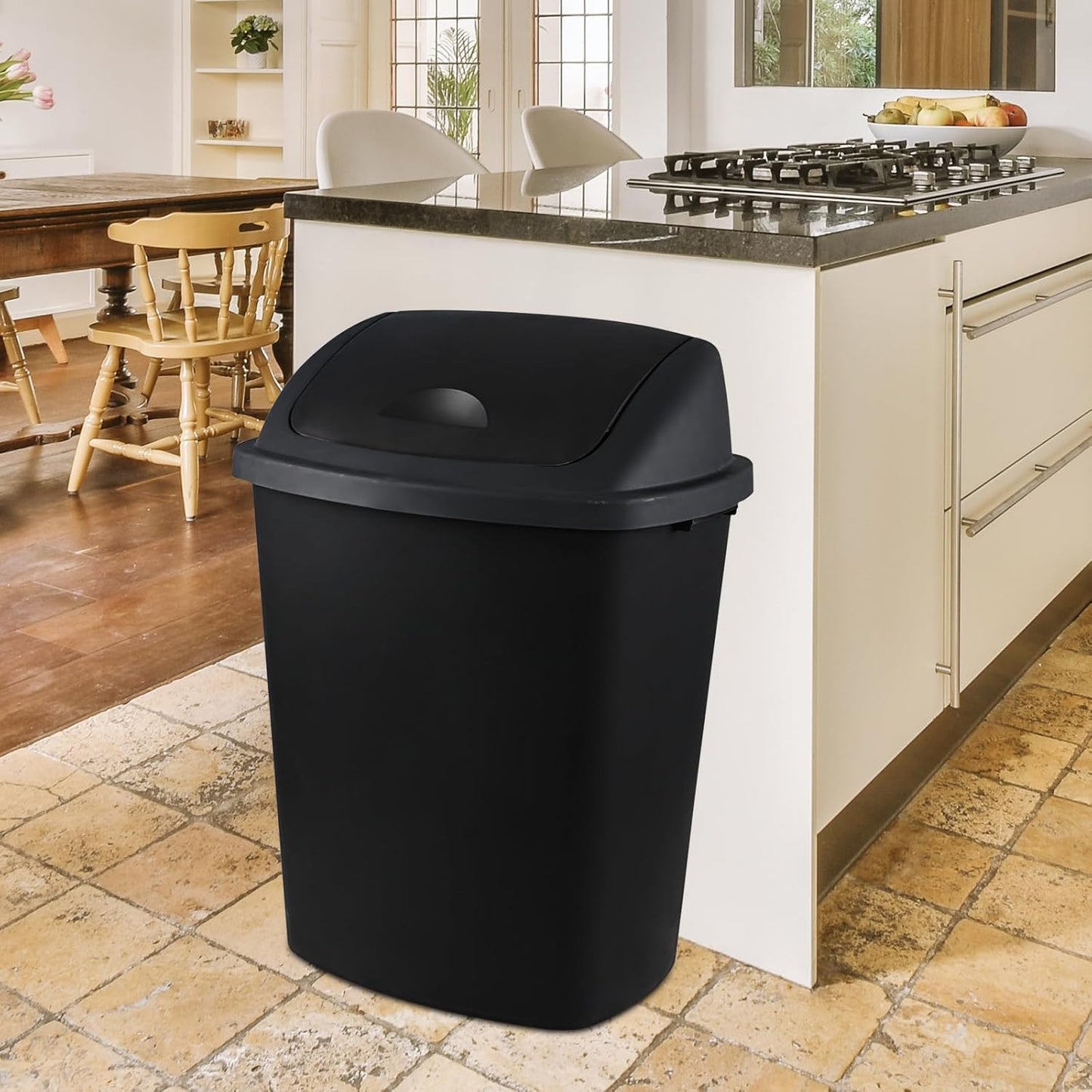 Teyyvn 18 Gallon Tall Plastic Kitchen Trash Can with Swing Lid, 4 Pack Large Plastic Swing Top Waste Bin, Black