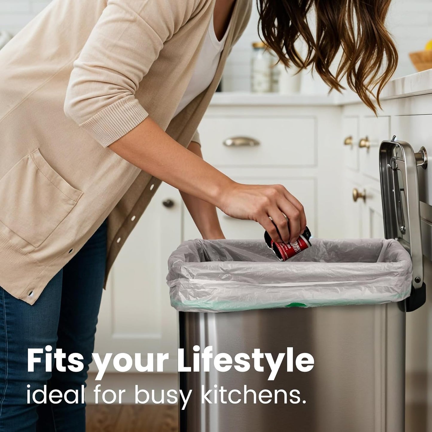 Large Trash Bag 13 Gallon Tall Drawstring 100% Post-Consumer Recycled Garbage Bag Waste Bag for Kitchen Office (120 Count, 0.6 Mil)