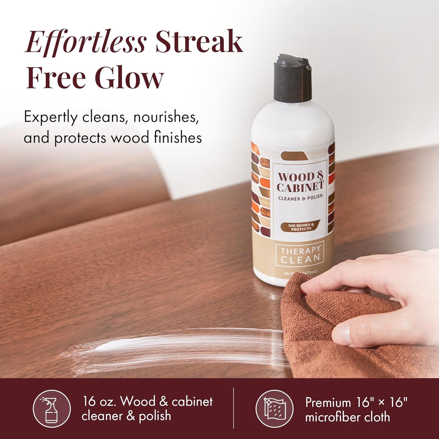 Therapy Wood Cleaner and Furniture Polish 16 oz. (2 Pack) - Wood Cabinet and Table Cleaner - Conditioner - Almond Scent