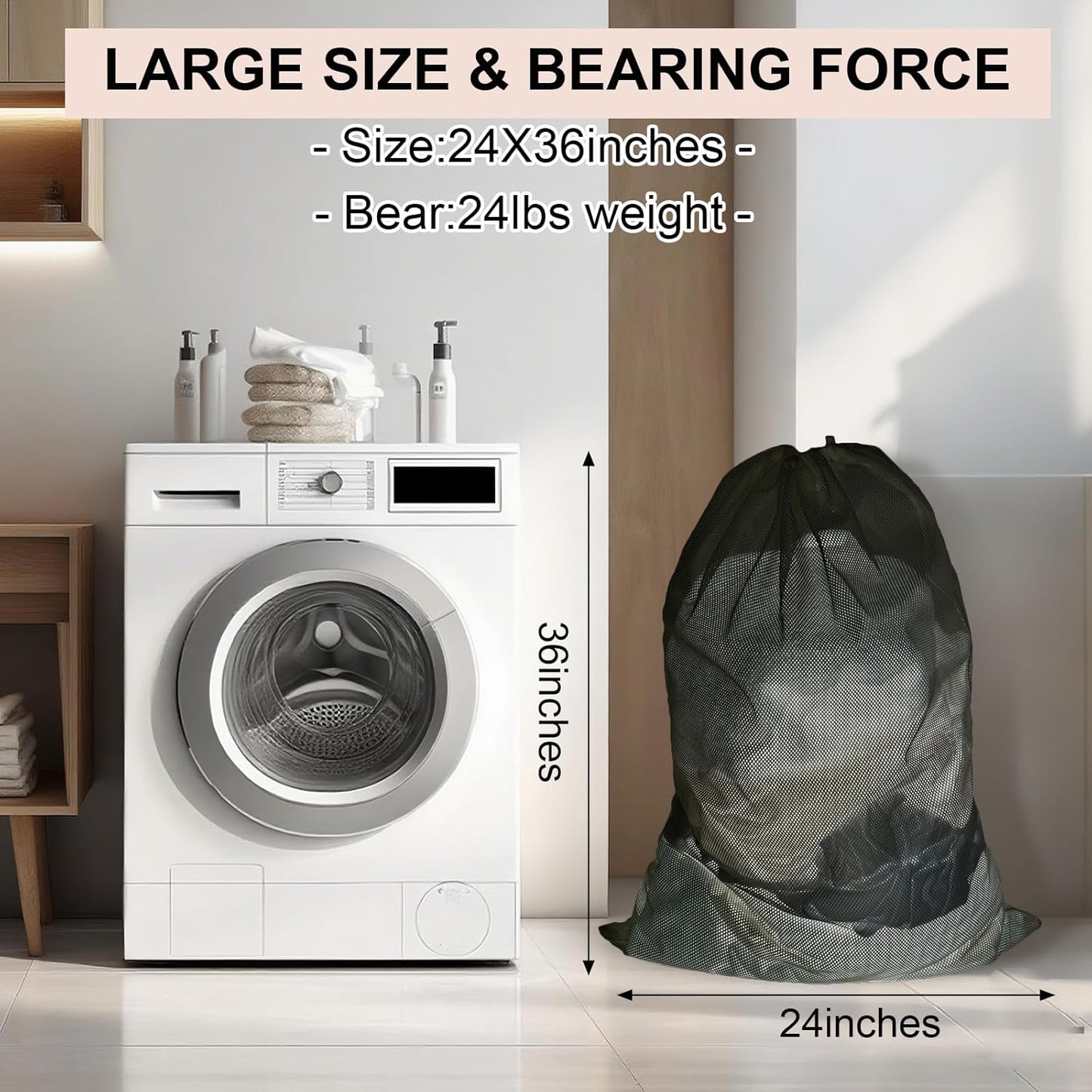 10-Pack Mesh Laundry Bags, 24 × 36 Inch Heavy-Duty Drawstring Mesh Bag Set (5 Black & 5 White) – Large Wash Bags for College, Dorm, Travel, Family & Apartment Use