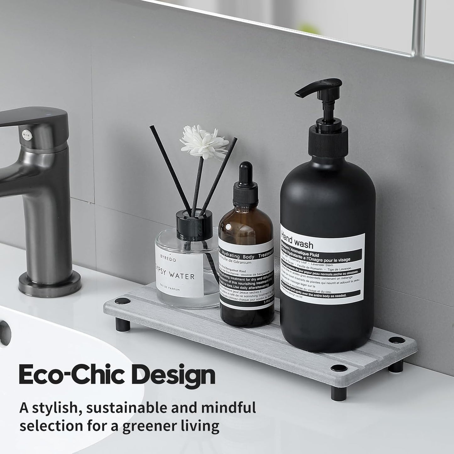 Fast Stone Drying Tray Diatomite Sponge Holder Mat, Kitchen Sink Organizer Sink Caddy, Kitchen & Bathroom Counter Makeup Vanity Dispenser Toothbrush Bottle Soap Dish Rack,Light Gray, 10" x 4"