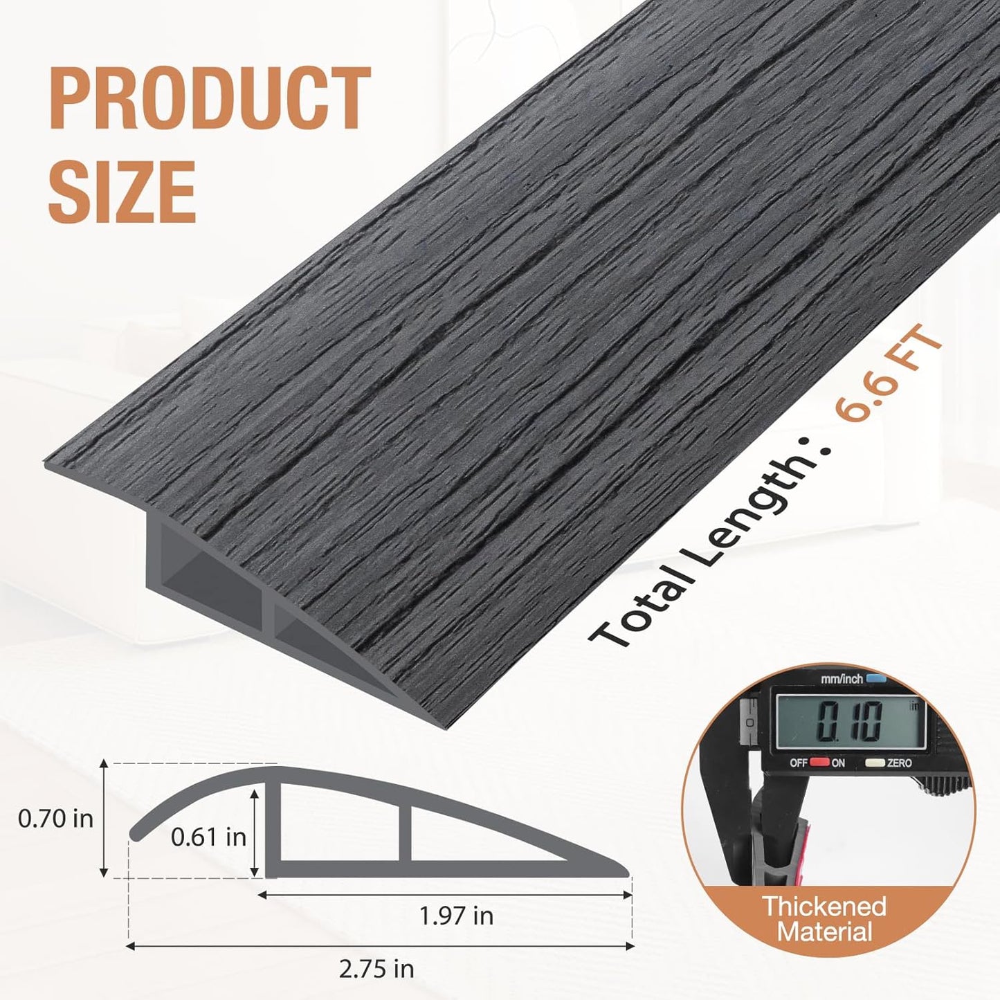 Floor Transition Strip Self Adhesive Vinyl Door Threshold for Doorways Carpet Edging Trim Overlap Edge Reducer for Laminate Floor, Carpet, Tile (Deep Gray Wood Grain, 2/5" to 3/5", 6.6Ft)