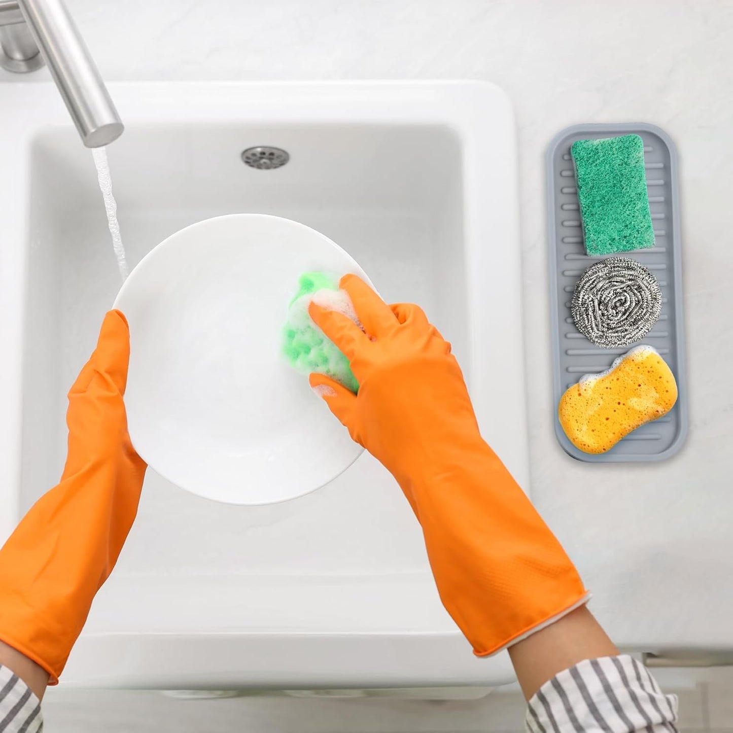 Zulay Kitchen (9x3.5) Silicone Sponge Holder for Kitchen Sink - Flexible Multipurpose Soap Tray - Sink Organizer for Kitchen, Bathroom, Makeup, Trinkets & More (Grey)