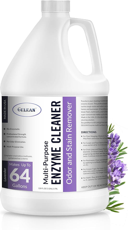 Multi-Purpose Probiotic Enzyme Cleaner, Made in USA - Pet Stain and Odor Remover - Concentrated - Professional & Home Strength Drains, Floors, Bathrooms, Toilets Trash Can, (1 gallon, Lavender)