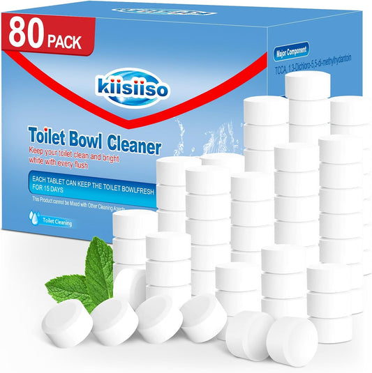 KIISIISO Toilet Bowl Cleaner Tablets 80 PACK, Automatic Bleach Toilet Tank Cleaners, Bathroom Long-Lasting Freshness, Slow-Releasing Powerful Deodorizing & Descaling