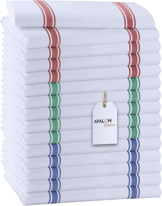 Dish Towels Set (Value Pack of 15) Size 15x25 Inch, 100% Cotton Soft & Absorbent Linen Kitchen Towels, Tea Towels, Reusable Cleaning Cloths for Household Cleaning (Multi)