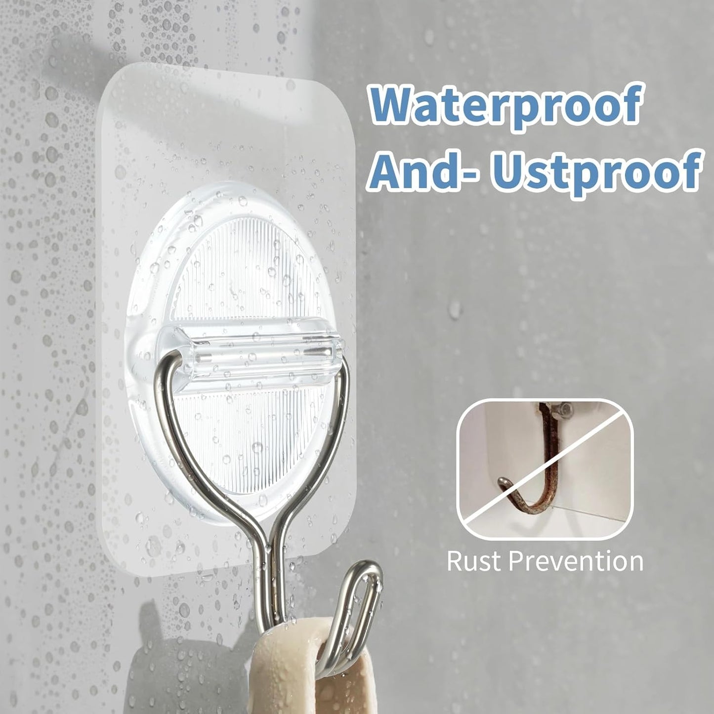 Adhesive Wall Hooks No Damage, Stick On Hooks for Hanging 10 Pack - Transparent Stainless Steel 5KG Heavy Duty, Waterproof Removable (3.5x5.3cm) Kitchen Bathroom Office, Ganchos para Pared