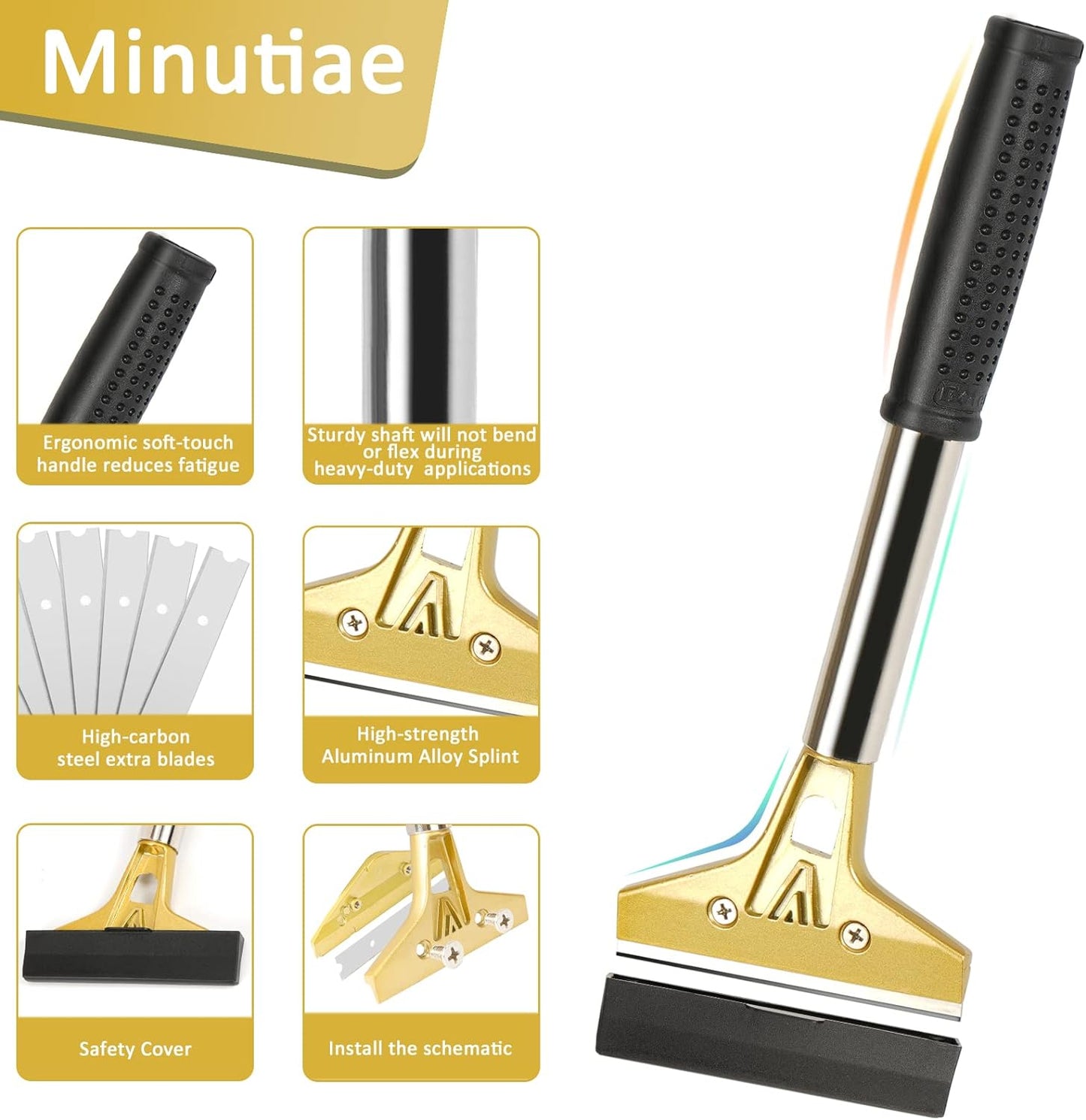 Razor Blade Scraper,Floor Scraper Tool with 20PCS Extra Blades,Paint Scraper Ideal for Cleaning Stove Top,Windows,Glass,Tiles,Wall,Labels.(4 in,Metal)