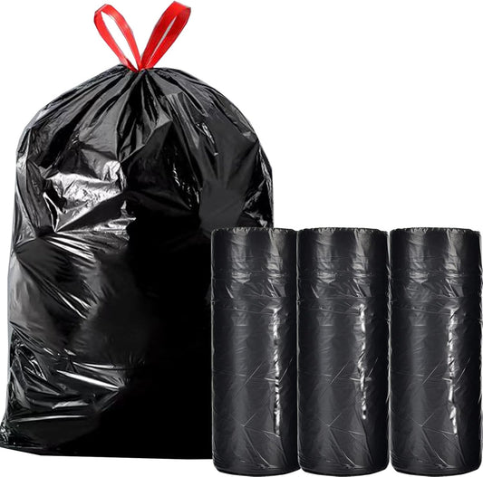 Large Black Trash Bags 20-21 Gallon Drawstring Garbage Bags,Measuring 28x 33.8 inches,Heavy Duty Plastic Garbage Bags for Household Kitchen Office Restaurant Thickened Stretchy (60 Count)