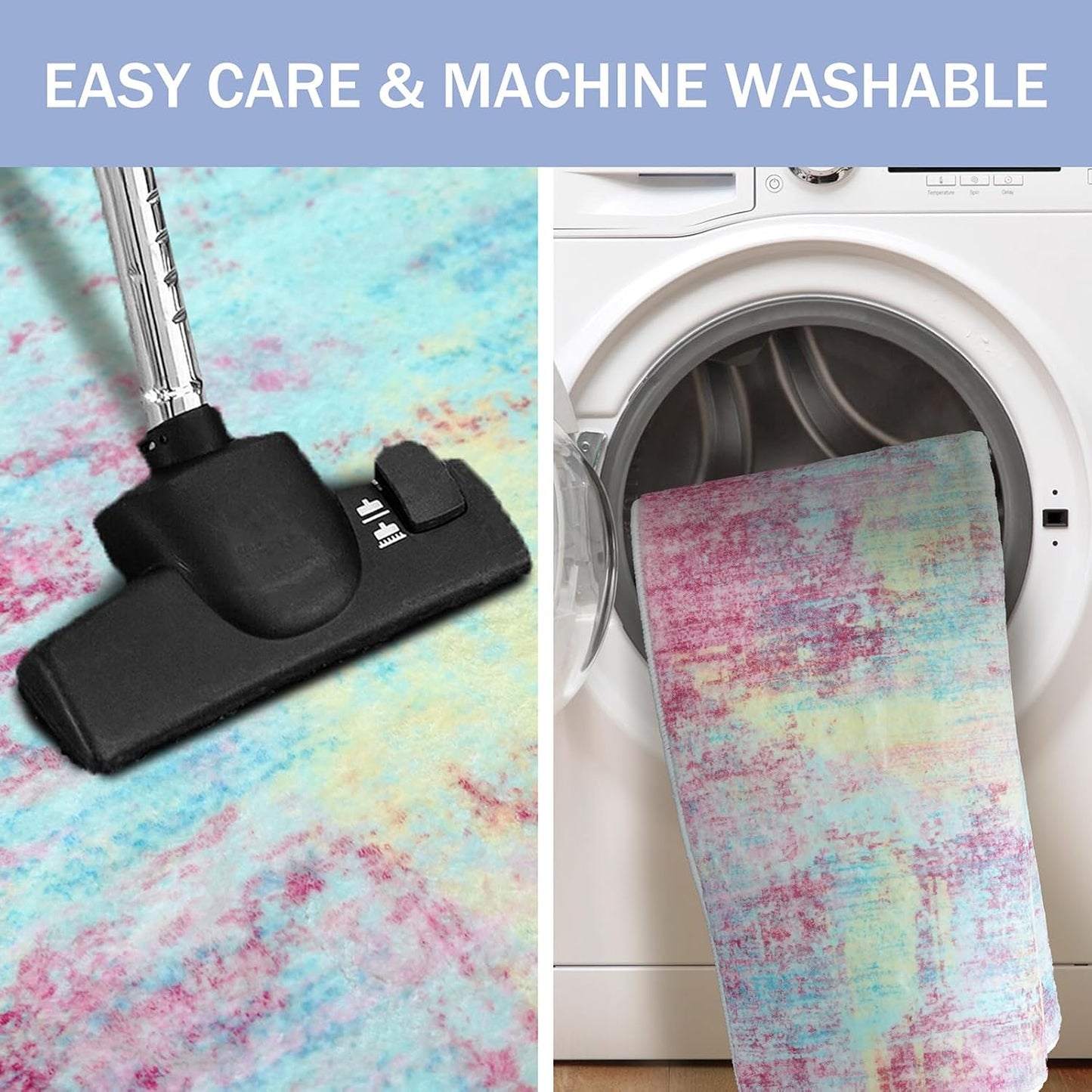 IOHOUZE Abstract Runner Rug 3x8 Ft Washable Runners for Hallways, Non Slip Kitchen Runner Printed Faux Wool Entryway Runner Indoor, Modern Abstract Floor Carpet for Hall Kitchen Bedroom, Pink Teal