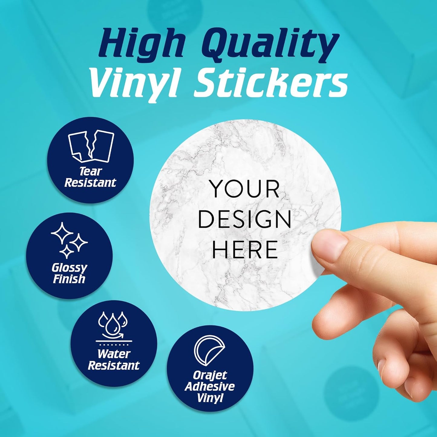 100 Custom Vinyl Stickers - Upload Your own Image, Text, Design, Logo - Personalized Logo Labels for Handmade, Packaging, Bottle, Jars, Candle, Brand Stickers (Silver Marble, 3x3)