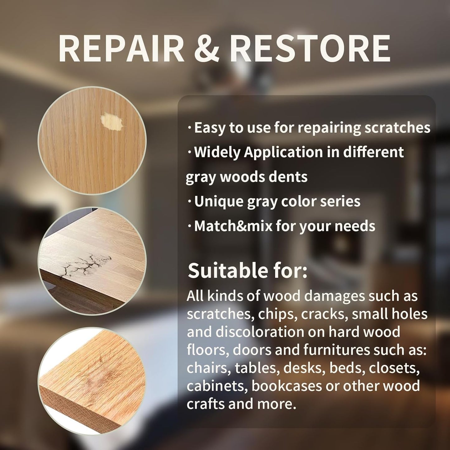 Wood Repair Kit, 13Pcs Wood Filler Repair kit, Wood Scratch Repair for Wooden Furniture, Floor, Table, Door, Cabinet Discoloration, Wood Touch Up Fillers, Wood Stain Paint, Oak