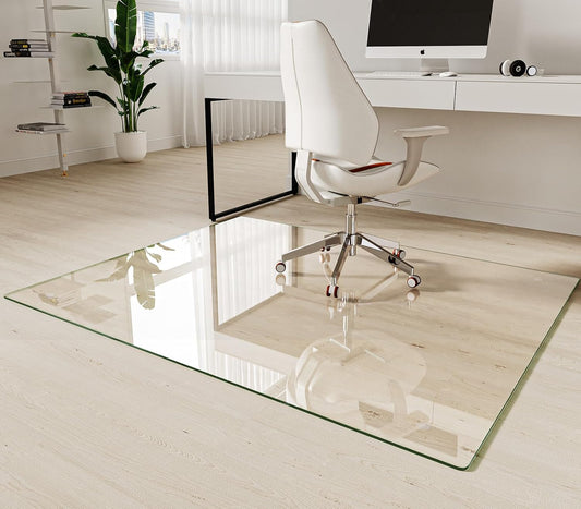 Koonmi Tempered Glass Chair Mat 60"x48" - Premium Office Chair Mat for Hardwood Floors & Low-Pile Carpet with 4 Non-Slip Pads - Thick Scratch-Resistant Surface
