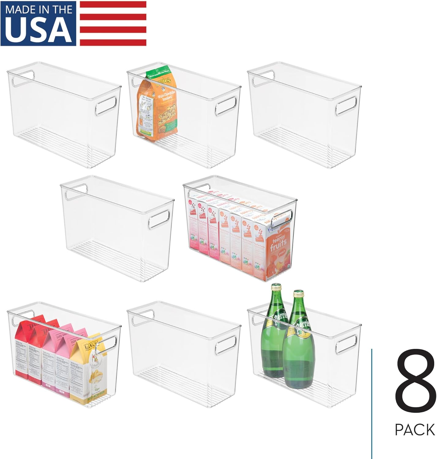 iDesign Tall Plastic Storage Bin with Handles for Fridge or Freezer - Set of 8 - Clear - Made in USA