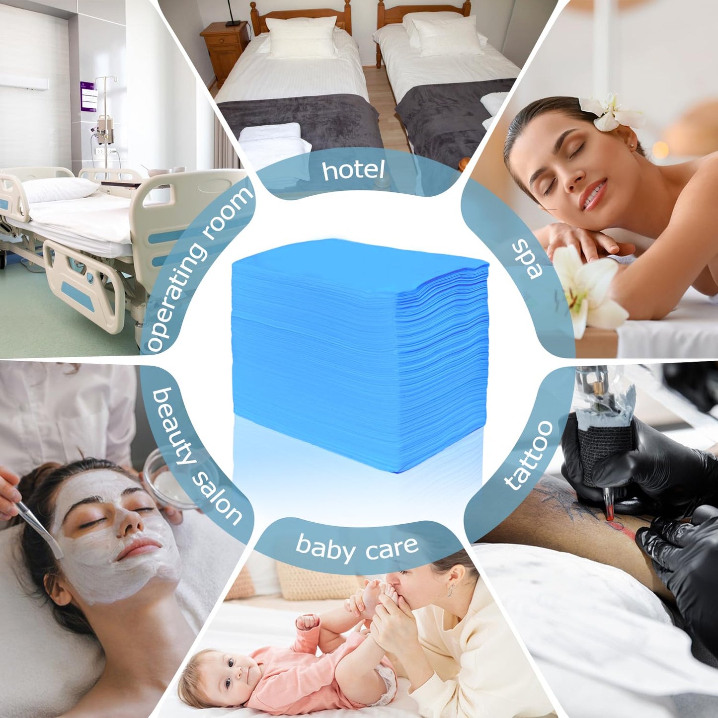 100Pcs Disposable Massage Table Sheets 31" x 71" Non-Woven Fabric Disposable Bed Sheets SPA Bed Cover Breathable Oil-Waterproof Sheets for Travel Spa Tatto Hotel Salon (Blue)