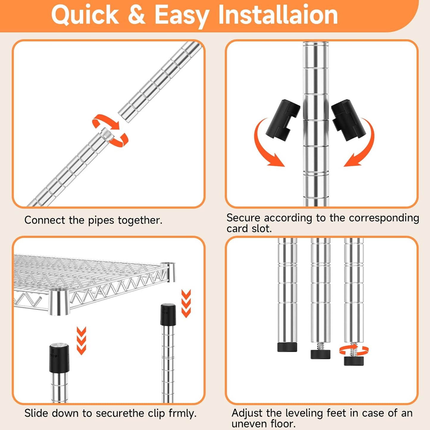 6 Tiers Storage Shelves Load 2100LBS, Metal Shelving Wire Metal Shelving Unit Shelves for Storage Adjustable Garage Shelving for Pantry Kitchen Garage Chrome 17.7" D x 47.3" W x 82.4" H