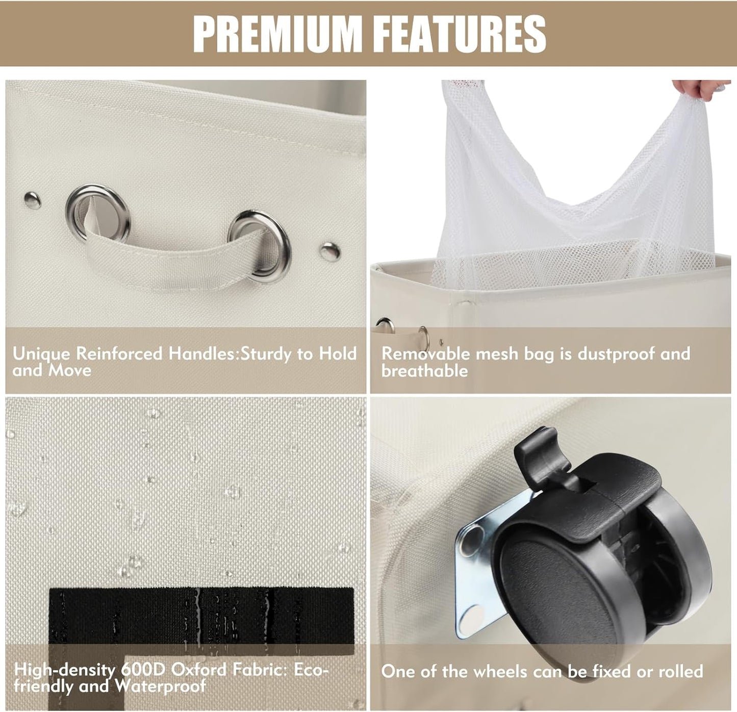 DOKEHOM 29-Inches Enlarged Slim Laundry Basket with Removable Wash Bag on Wheels, Collapsible Rolling Laundry Hamper, Foldable Narrow Corner Clothes Storage Bins (Beige)