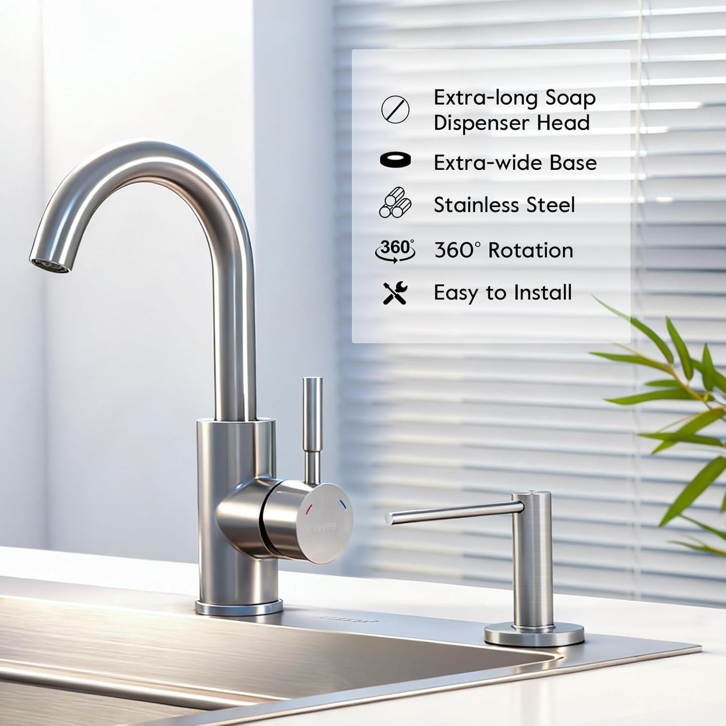 GAPPO Soap Dispenser for Kitchen Sink, Built in Sink Soap Dispenser, Brushed Nickel Stainless Steel Pump Head, Lotion Dispenser with Refillable 17 OZ Bottle