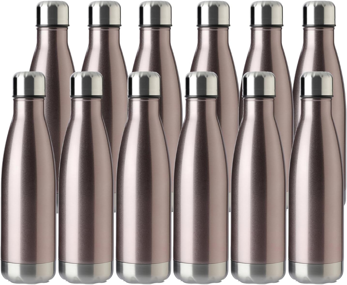 MEWAY 17oz Sport Water Bottle 12 Pack Vacuum Insulated Stainless Steel Leak-Proof Double Wall Cola Shape Water Bottle,Keep Drinks Hot & Cold (Rose Gold,12 Pack)