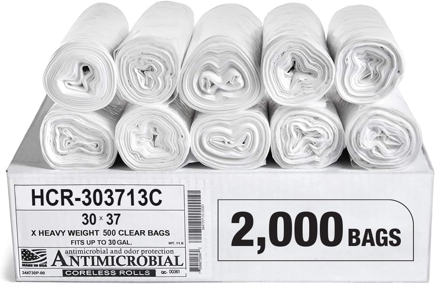 Aluf Plastics High Density Trash Bags, 20-30 Gallon, 2000 Count, 13 Micron (eq), 30" x 37", Clear, for Bathroom, Office, Industrial, Commercial, Janitorial, Municipal, Recycling